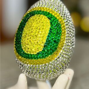 Easter Egg, Elegant Green Yellow Crystal Egg Jewelry, Holiday Gift, Oregon Ducks